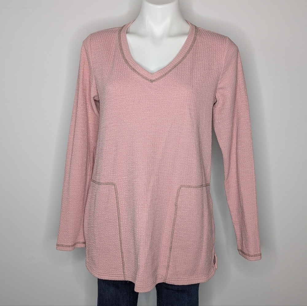 Soft Surroundings Pink V Neck Long Sleeve Cotton Blend Top S